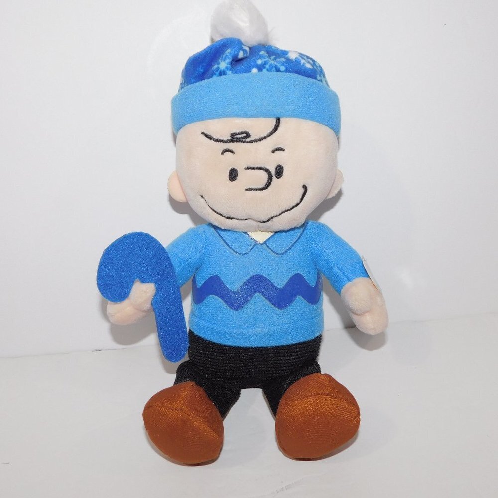 Charlie Brown Peanuts Christmas Musical Doll 10" Plush Blue Holding Candy Cane